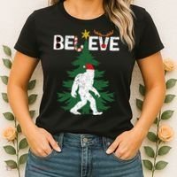 Believe Bigfoot Sasquatch Yeti Santa Hat Christmas Pajamas Women's T-Shirt thumb 2