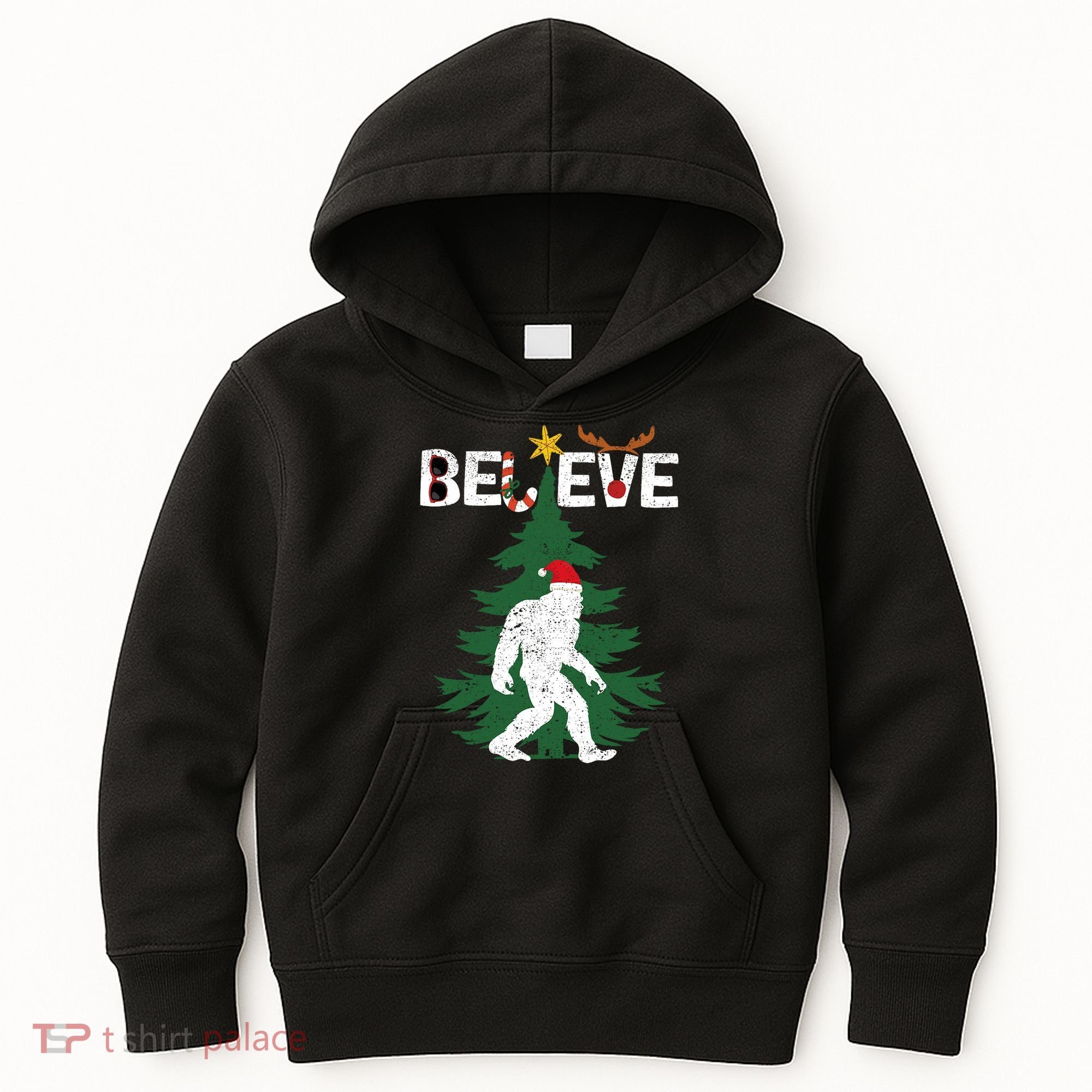 Believe Bigfoot Sasquatch Yeti Santa Hat Christmas Pajamas Kids Hoodie