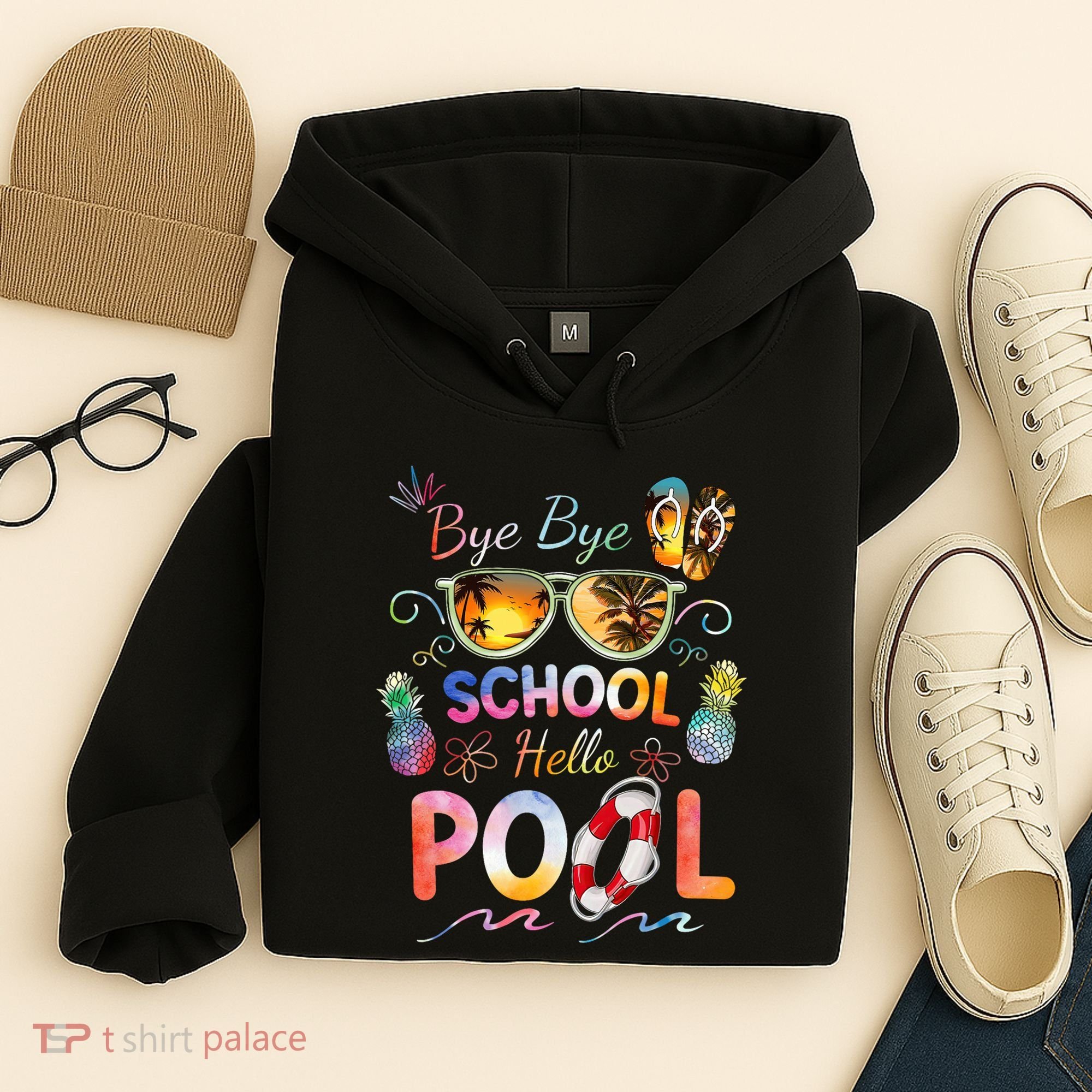Bye Bye School Hello Pool Funny Summer Vacation Pool School Hoodie