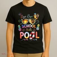 Bye Bye School Hello Pool Funny Summer Vacation Pool School T-Shirt thumb 3