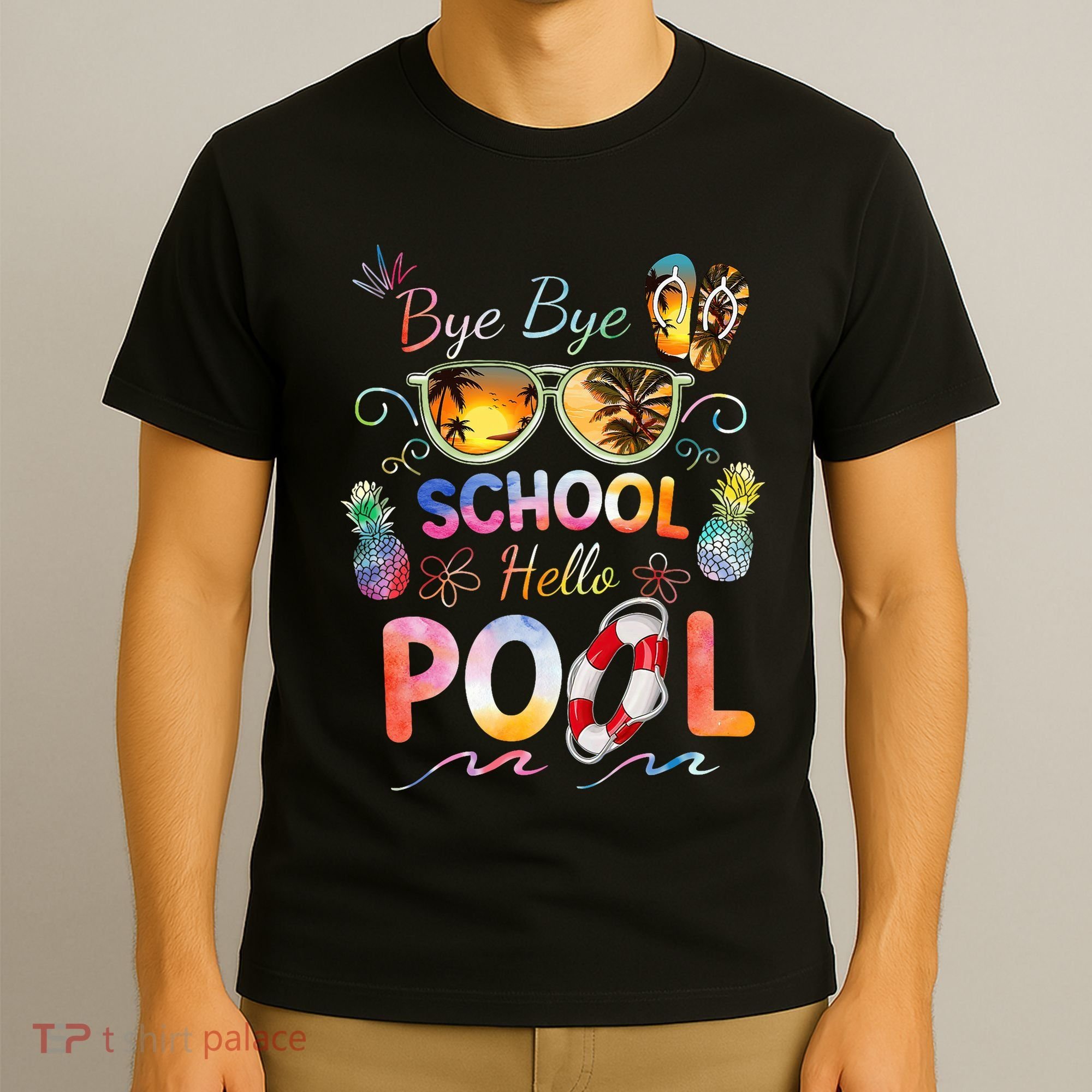 Bye Bye School Hello Pool Funny Summer Vacation Pool School T-Shirt