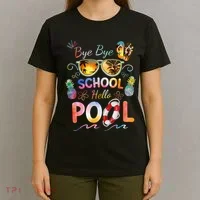 Bye Bye School Hello Pool Funny Summer Vacation Pool School T-Shirt thumb 4