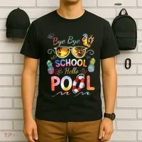 Bye Bye School Hello Pool Funny Summer Vacation Pool School T-Shirt thumb 6