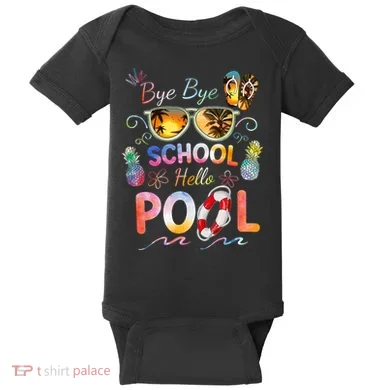 Bye Bye School Hello Pool Funny Summer Vacation Pool School Baby Bodysuit