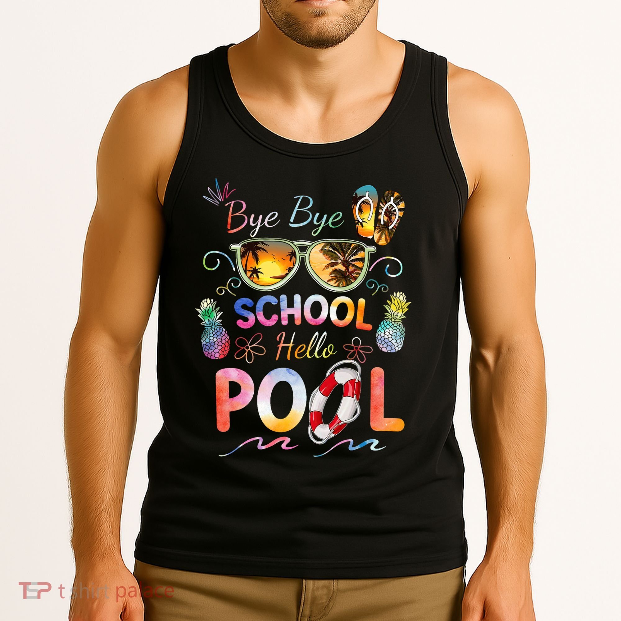 Bye Bye School Hello Pool Funny Summer Vacation Pool School Tank Top