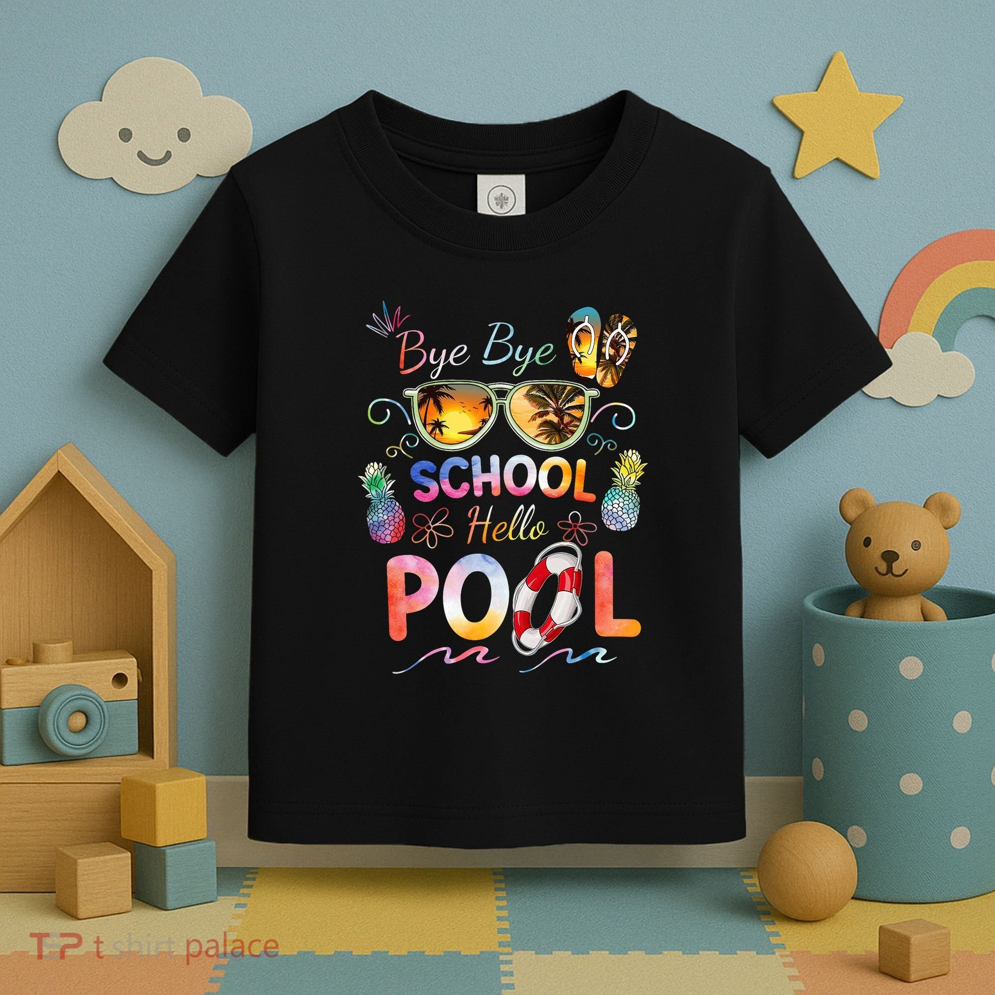 Bye Bye School Hello Pool Funny Summer Vacation Pool School Toddler T-Shirt