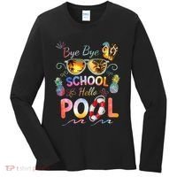 Bye Bye School Hello Pool Funny Summer Vacation Pool School Women's Long Sleeve Shirt thumb 0