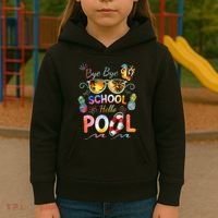 Bye Bye School Hello Pool Funny Summer Vacation Pool School Kids Hoodie thumb 3