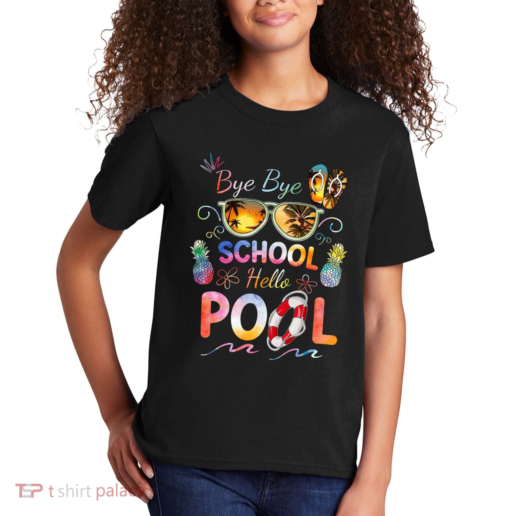 Bye Bye School Hello Pool Funny Summer Vacation Pool School Kids T-Shirt