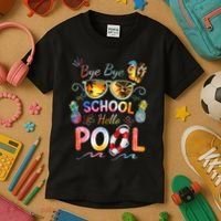 Bye Bye School Hello Pool Funny Summer Vacation Pool School Kids T-Shirt thumb 3