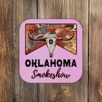 Boho Bull Skull Cow Print Oklahoma Smokeshow Western Country Coaster thumb 0