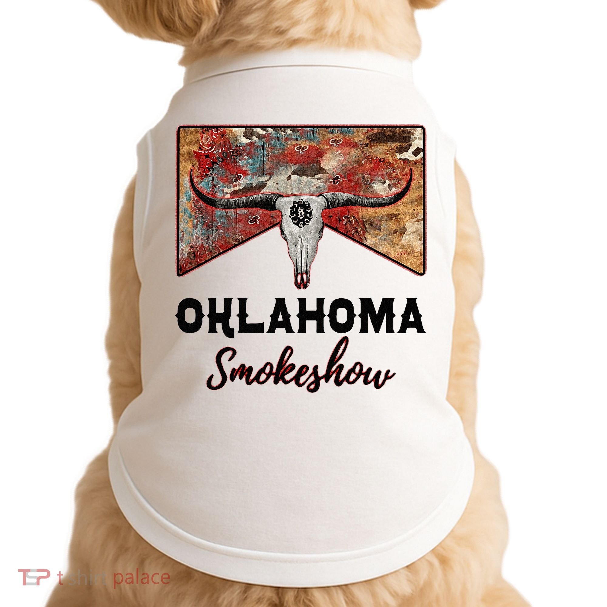 Boho Bull Skull Cow Print Oklahoma Smokeshow Western Country Doggie Tank