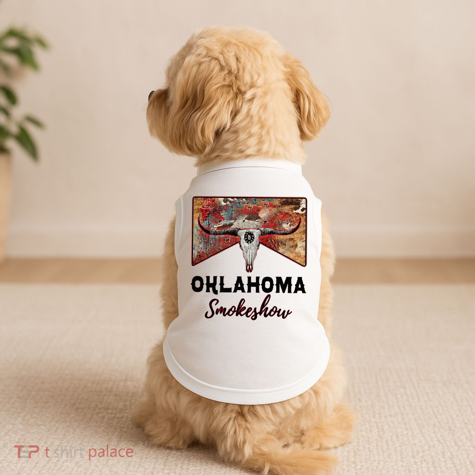 Boho Bull Skull Cow Print Oklahoma Smokeshow Western Country Doggie Tank