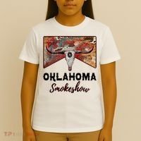 Boho Bull Skull Cow Print Oklahoma Smokeshow Western Country T-Shirt thumb 4