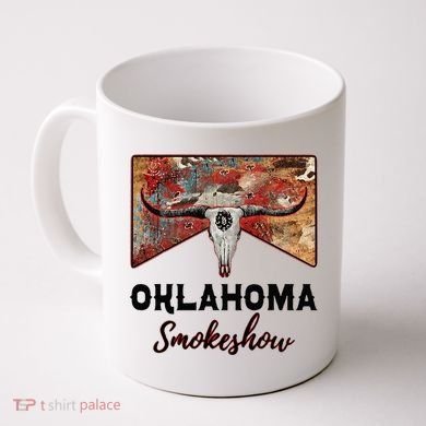 Boho Bull Skull Cow Print Oklahoma Smokeshow Western Country Coffee Mug