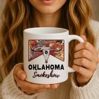 Boho Bull Skull Cow Print Oklahoma Smokeshow Western Country Coffee Mug thumb 3