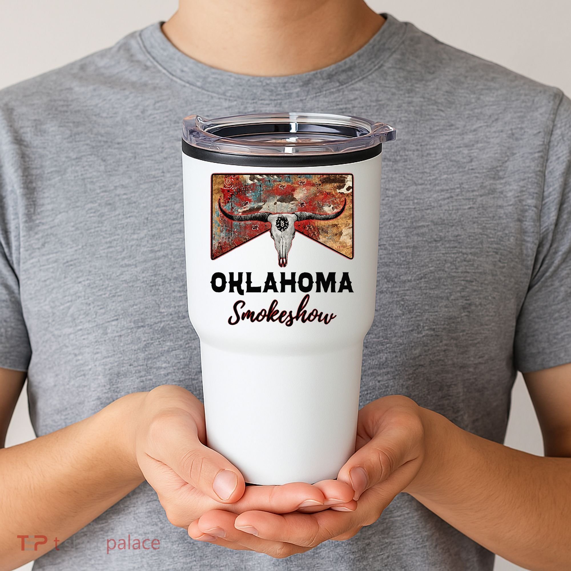 Boho Bull Skull Cow Print Oklahoma Smokeshow Western Country Tumbler