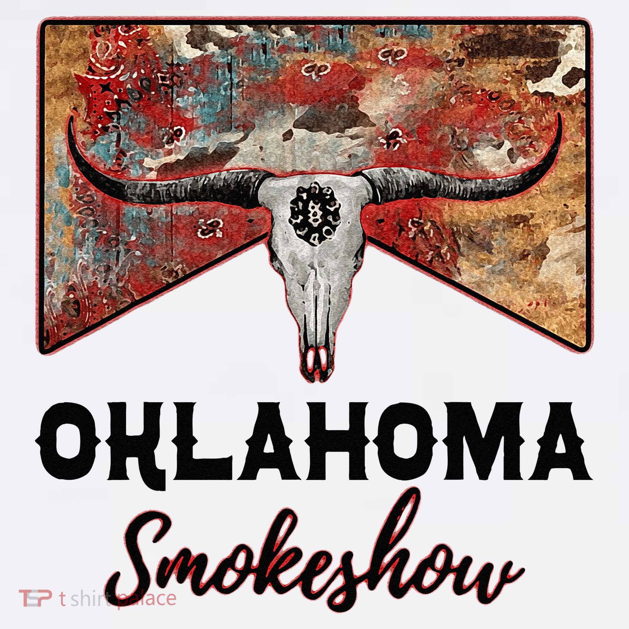 Boho Bull Skull Cow Print Oklahoma Smokeshow Western Country Mousepad