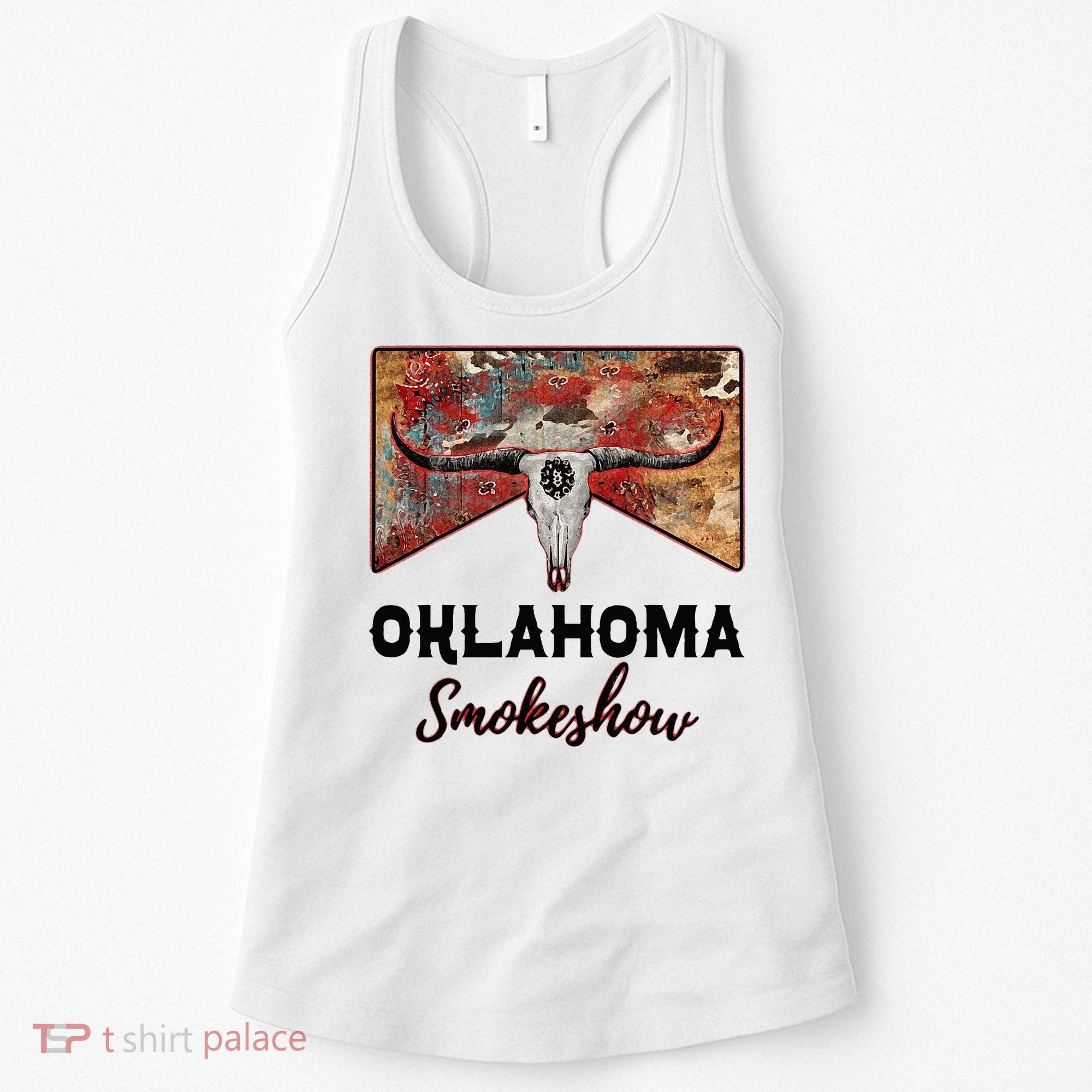 Boho Bull Skull Cow Print Oklahoma Smokeshow Western Country Women's Tank Top