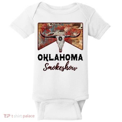 Boho Bull Skull Cow Print Oklahoma Smokeshow Western Country Baby Bodysuit