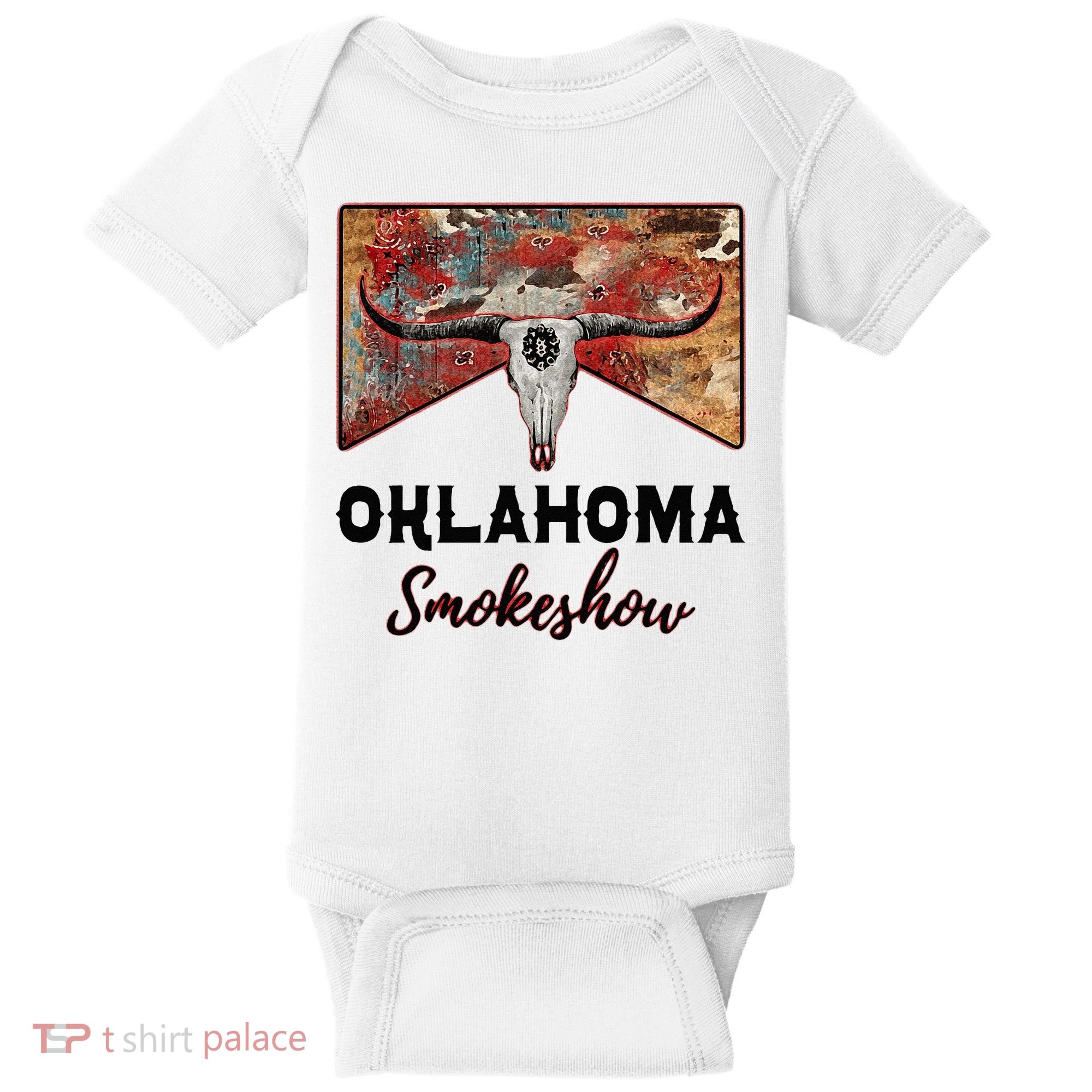 Boho Bull Skull Cow Print Oklahoma Smokeshow Western Country Baby Bodysuit