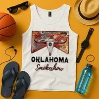 Boho Bull Skull Cow Print Oklahoma Smokeshow Western Country Tank Top thumb 4