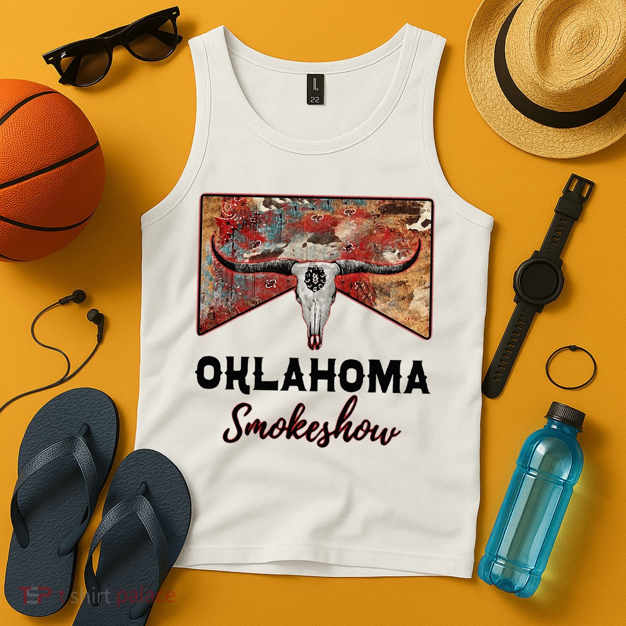 Boho Bull Skull Cow Print Oklahoma Smokeshow Western Country Tank Top