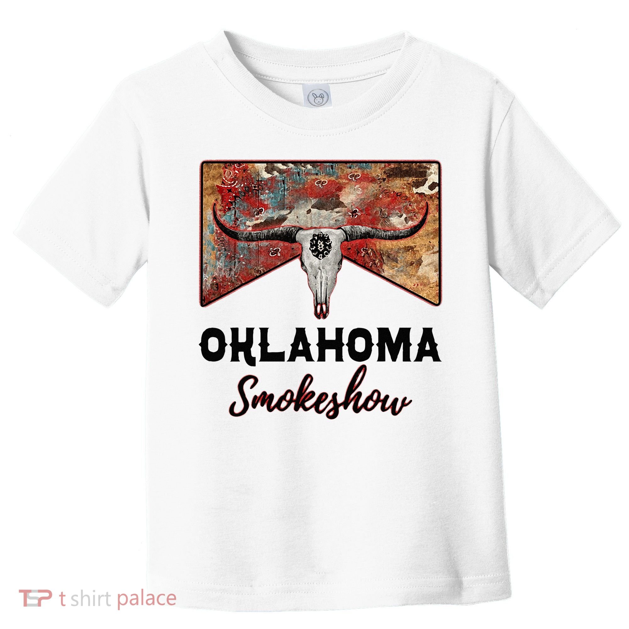 Boho Bull Skull Cow Print Oklahoma Smokeshow Western Country Toddler T-Shirt