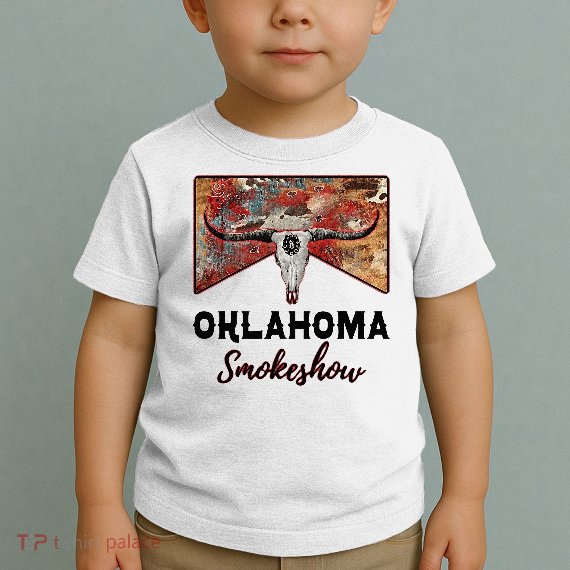 Boho Bull Skull Cow Print Oklahoma Smokeshow Western Country Toddler T-Shirt