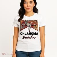 Boho Bull Skull Cow Print Oklahoma Smokeshow Western Country Women's T-Shirt thumb 4