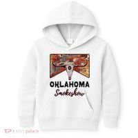 Boho Bull Skull Cow Print Oklahoma Smokeshow Western Country Kids Hoodie thumb 0