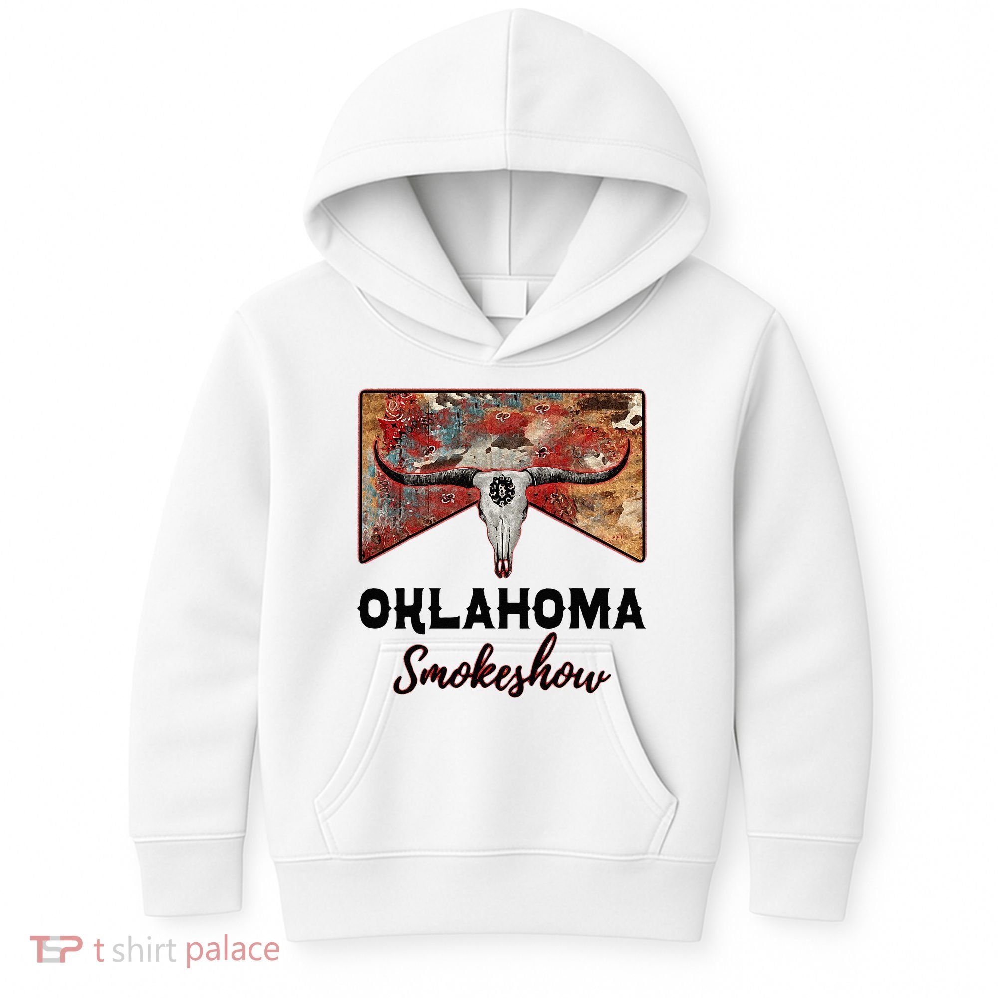 Boho Bull Skull Cow Print Oklahoma Smokeshow Western Country Kids Hoodie