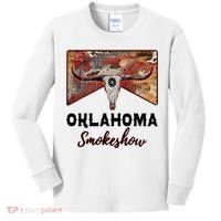 Boho Bull Skull Cow Print Oklahoma Smokeshow Western Country Kids Long Sleeve Shirt thumb 0