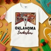 Boho Bull Skull Cow Print Oklahoma Smokeshow Western Country Kids T-Shirt thumb 3