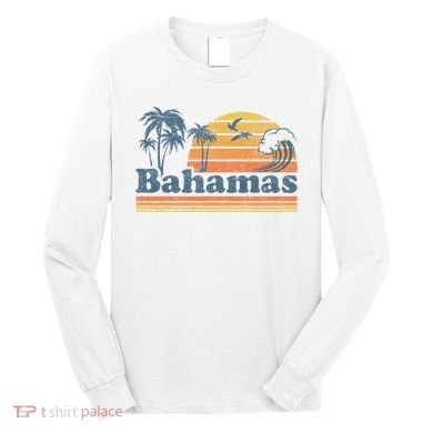 Bahamas Beach Summer Vacation Sunset Vintage 70S Retro Long Sleeve Shirt