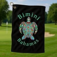 Bimini, Bahamas Tribal Turtle Gift Golf Towel thumb 1