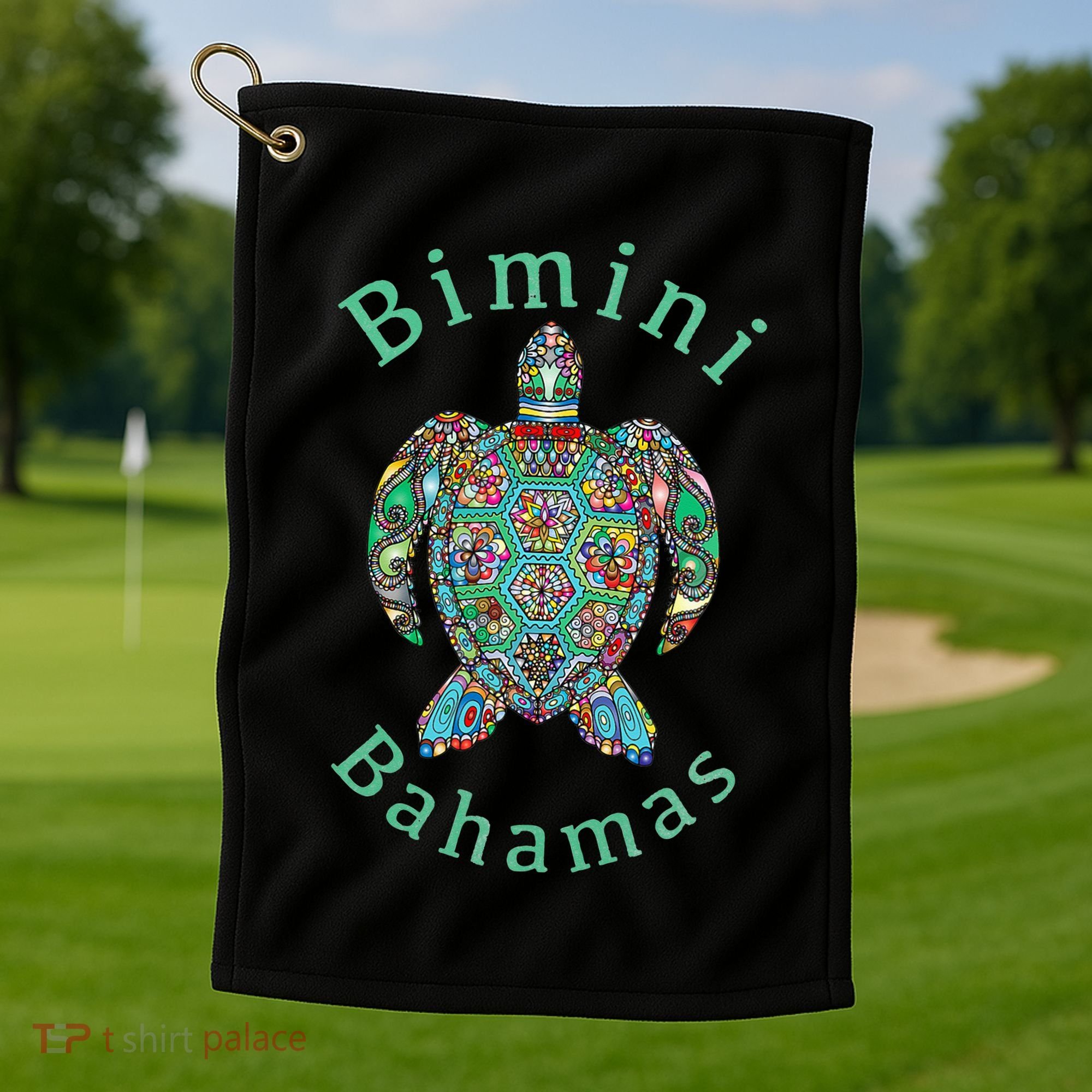 Bimini, Bahamas Tribal Turtle Gift Golf Towel