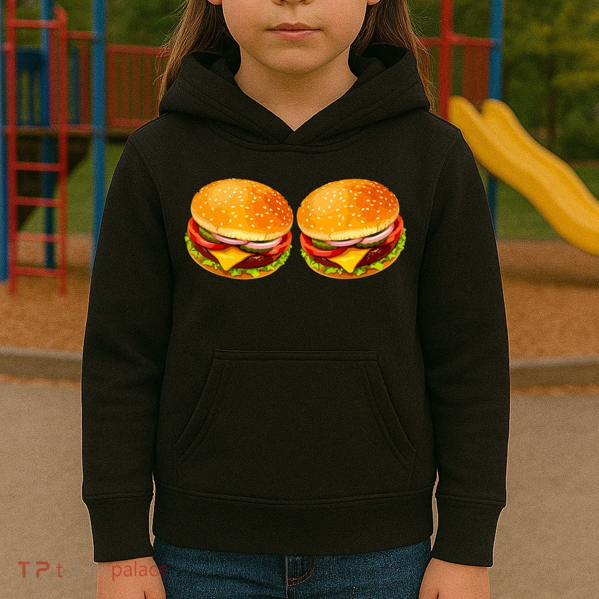 Big Boobs Two Big Hamburger Titty Boobie Kids Hoodie