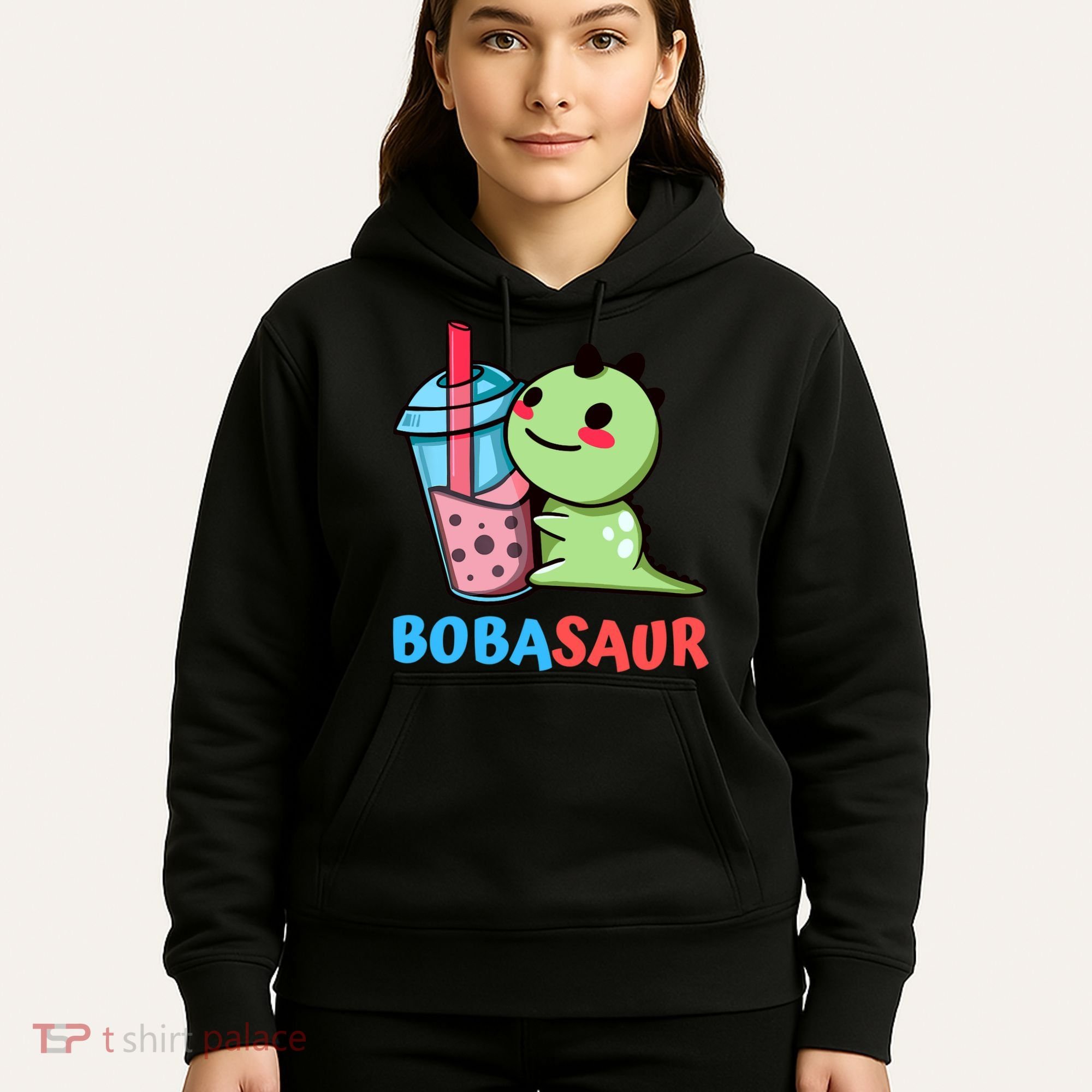 Bobasaur Bubble Tea Boba Dinosaur Kawaii Cute Dino Pun Hoodie