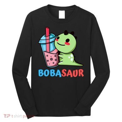 Bobasaur Bubble Tea Boba Dinosaur Kawaii Cute Dino Pun Long Sleeve Shirt