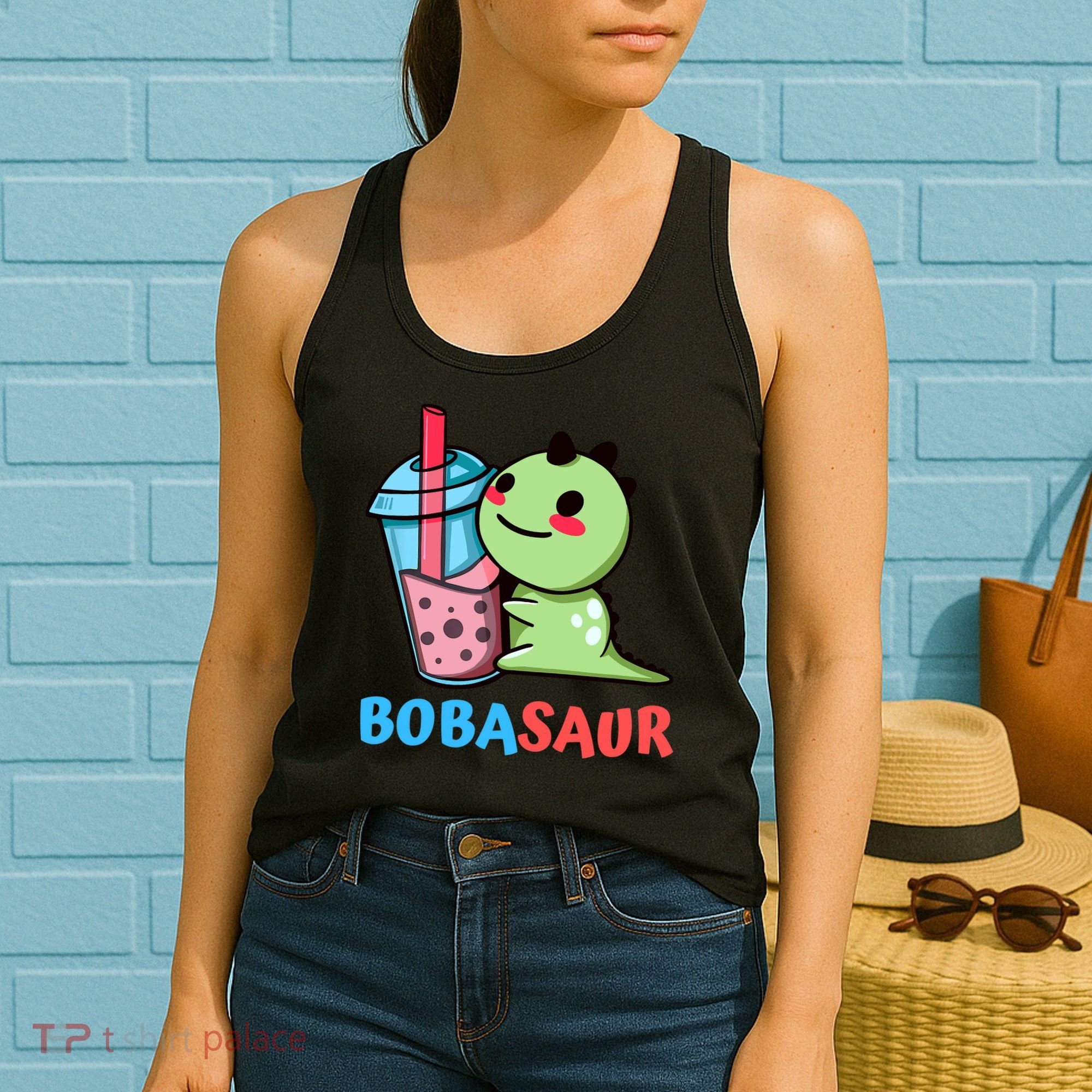 Bobasaur Bubble Tea Boba Dinosaur Kawaii Cute Dino Pun Women's Tank Top