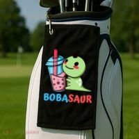 Bobasaur Bubble Tea Boba Dinosaur Kawaii Cute Dino Pun Golf Towel thumb 2