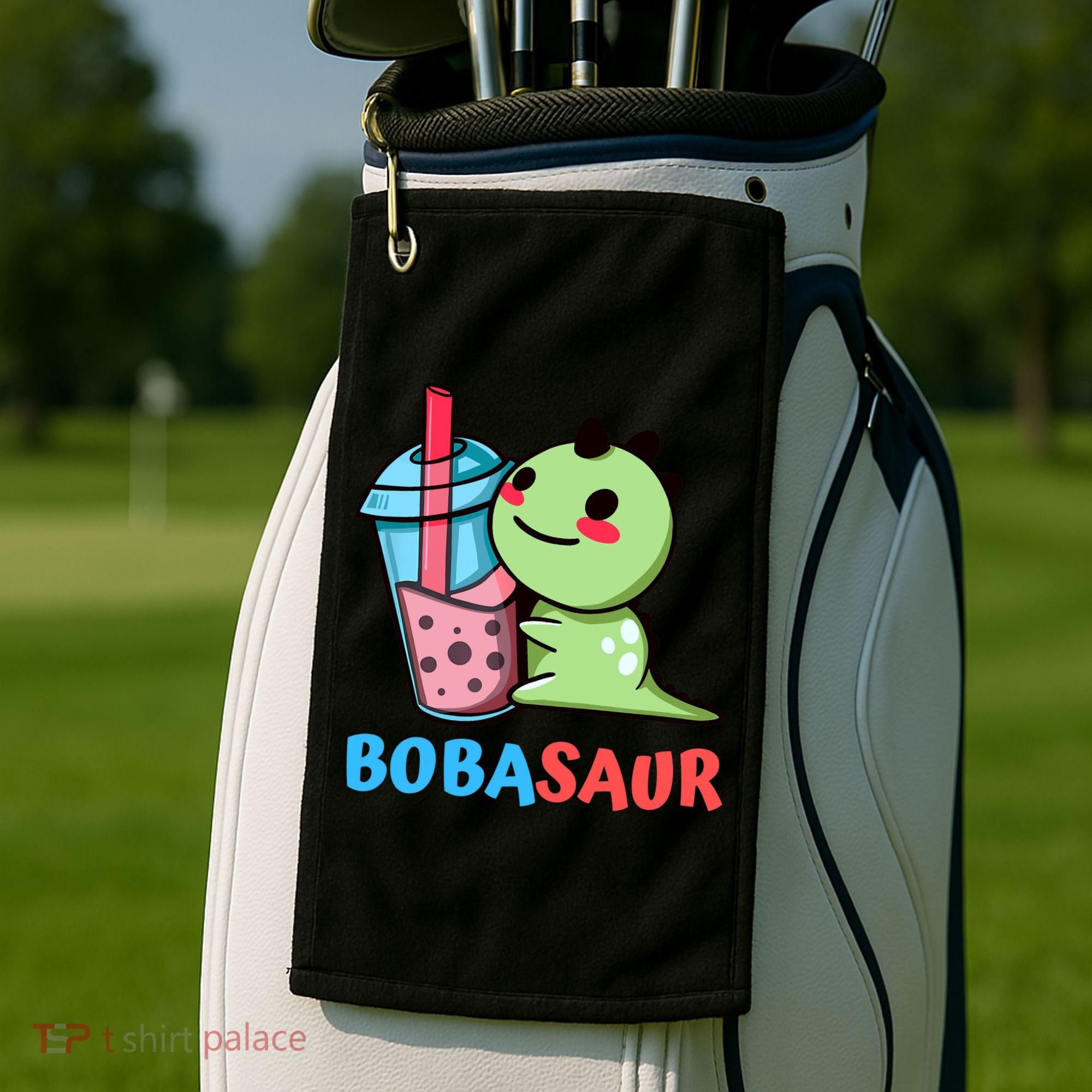 Bobasaur Bubble Tea Boba Dinosaur Kawaii Cute Dino Pun Golf Towel
