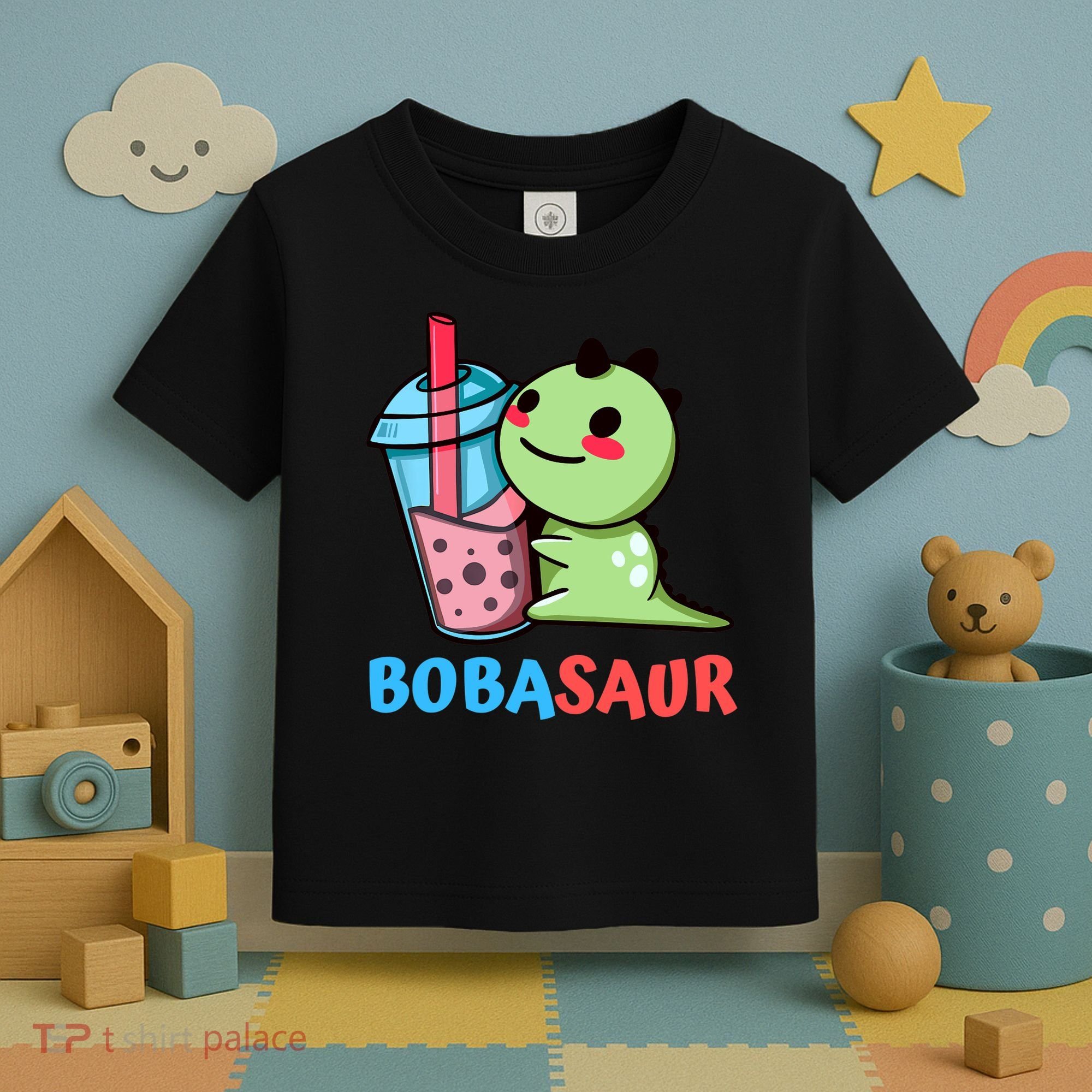 Bobasaur Bubble Tea Boba Dinosaur Kawaii Cute Dino Pun Toddler T-Shirt