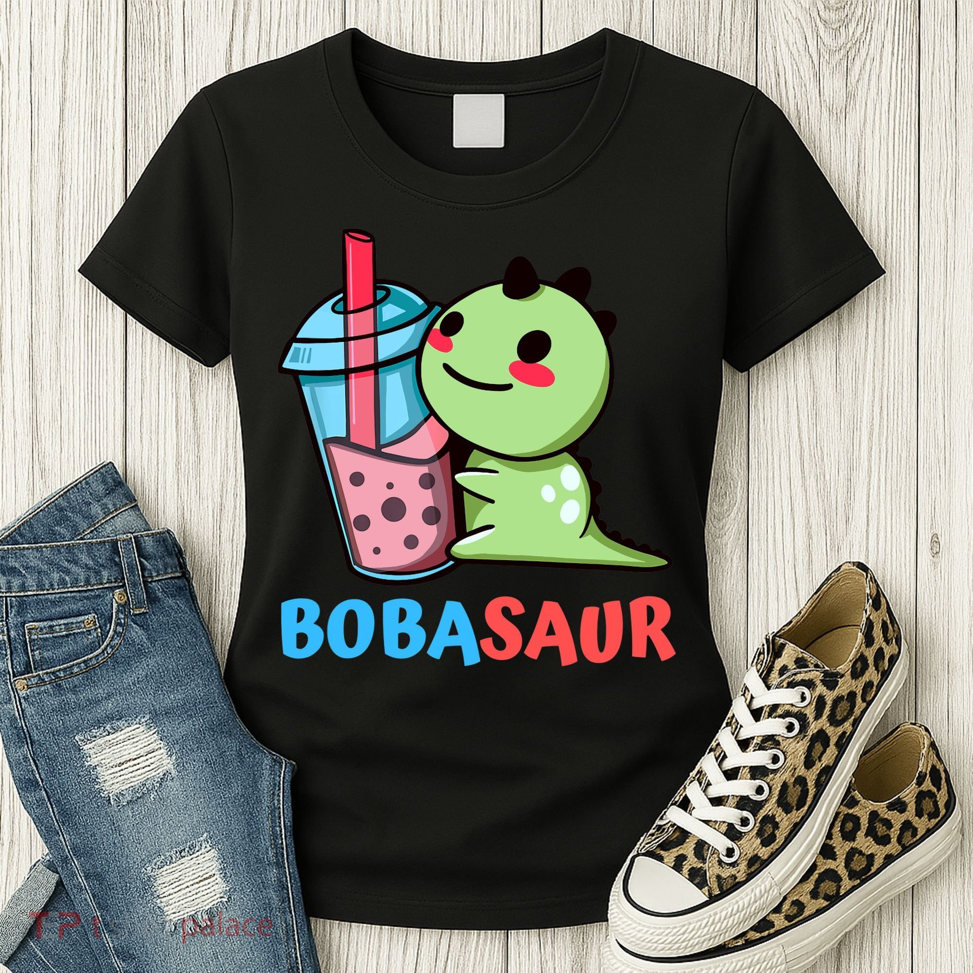 Bobasaur Bubble Tea Boba Dinosaur Kawaii Cute Dino Pun Women's T-Shirt