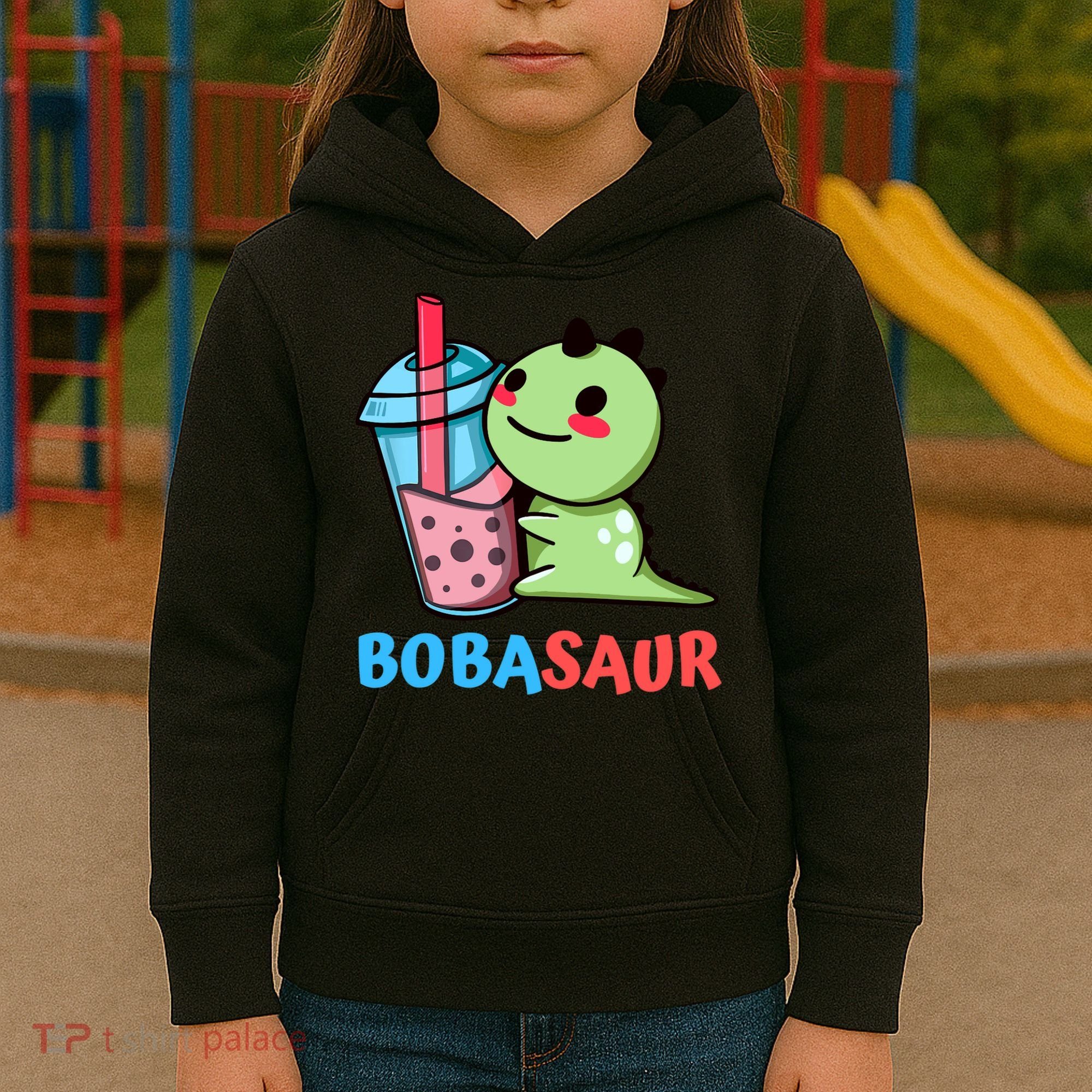 Bobasaur Bubble Tea Boba Dinosaur Kawaii Cute Dino Pun Kids Hoodie