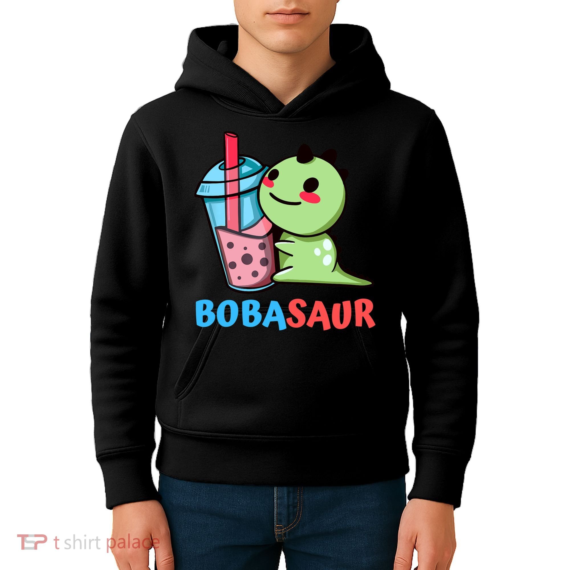 Bobasaur Bubble Tea Boba Dinosaur Kawaii Cute Dino Pun Kids Hoodie