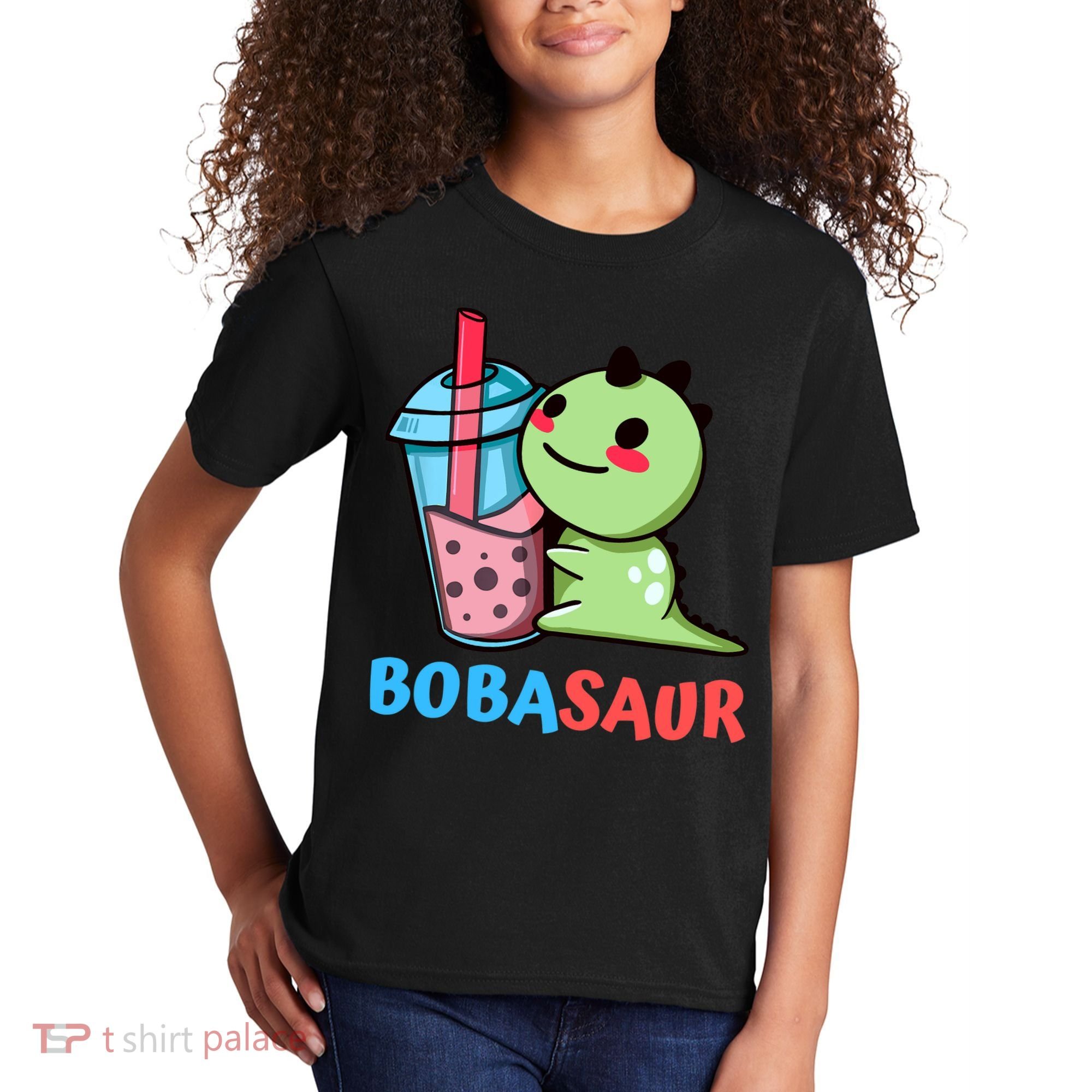 Bobasaur Bubble Tea Boba Dinosaur Kawaii Cute Dino Pun Kids T-Shirt