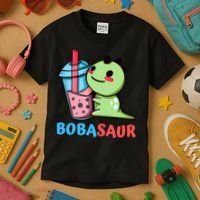 Bobasaur Bubble Tea Boba Dinosaur Kawaii Cute Dino Pun Kids T-Shirt thumb 3