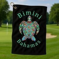 Bimini Bahamas Tribal Turtle Gift Golf Towel thumb 1